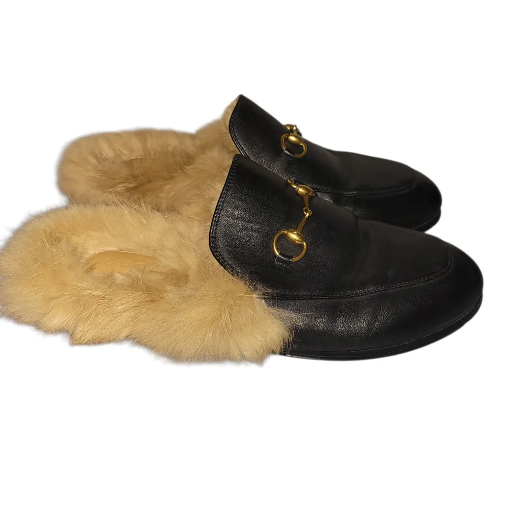 GUCCI Princetown Fur-Lined Open Back Genuine Leather Slipper Size 8US/39EU $1095 - Picture 5 of 10